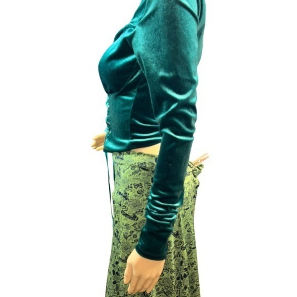 Womens Long Sleeve Lace Up Corset Top Size S Velvet Romantic‎ Goth Fairy Forest - Picture 5 of 13